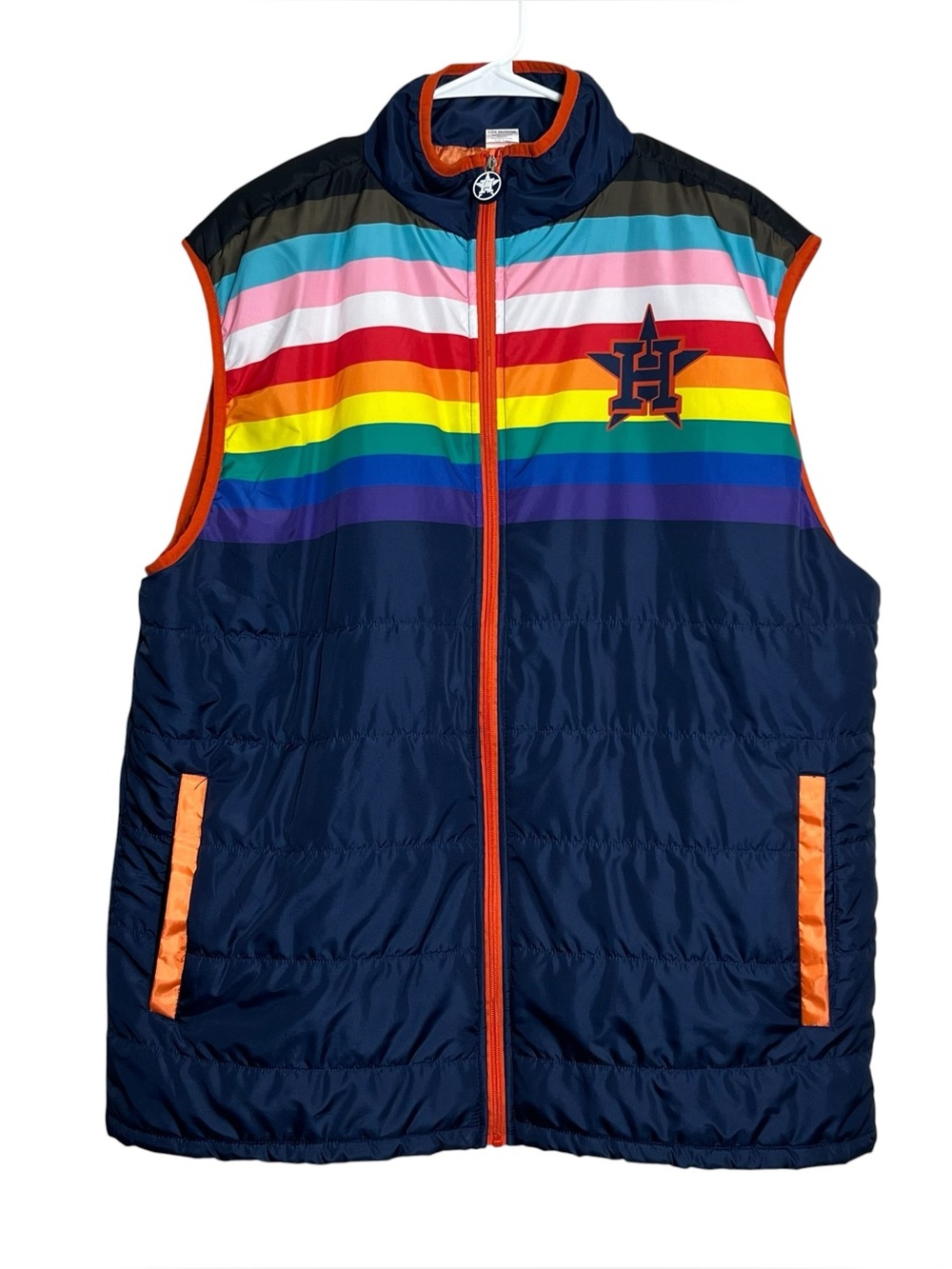 Houston Astros Puffer Vest Pride Night Giveaway Adult Size XXL Rainbow Full Zip